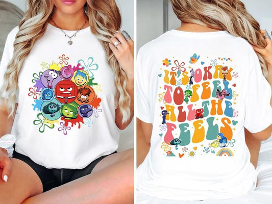 Double Sided Inside Out 2 It's Okay To Feel All The Feels Shirt, Emotions Portrait T-shirt, Mental Health Awareness Tee