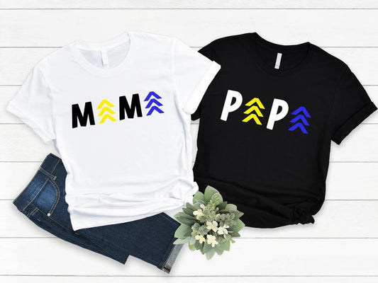 Down Syndrome Mama Shirt, Down Syndrome Papa T-shirt, 321 Parent Matching Support Tee, New Mom T21 Gift Shirt, Proud Down Syndrome Shirt. Cotton Casual