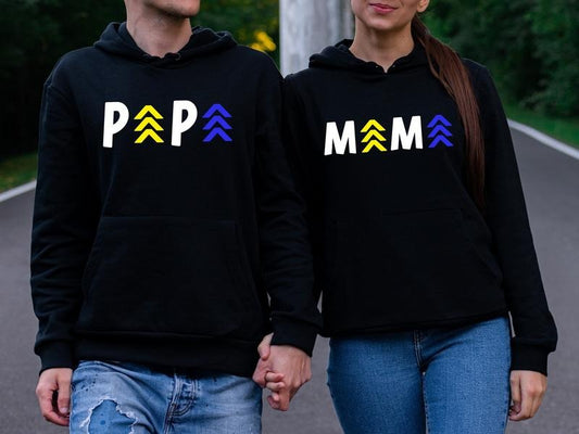 Down Syndrome Mama Sweatshirt, Down Syndrome Papa Hoodie, 321 Parent Matching Support Sweater, New Mom T21 Gift Hoodie, Proud Down Syndrome Sweatshirt. Casual Fabric