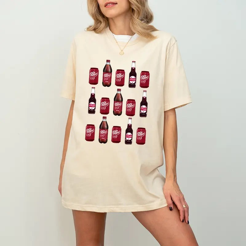 Dr Pepper Bottles and Cans T-Shirt, Dr Pepper Soda Shirt, Dr Pepper lover, Favorite, Gift for friend, Casual Shirt