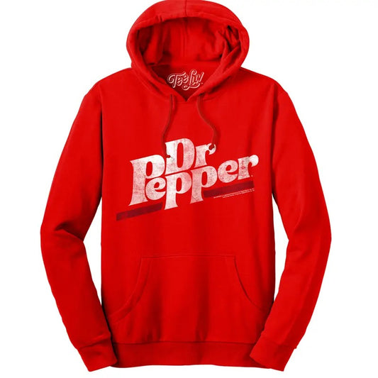 Dr Pepper Distressed Logo Pullover Hooded Sweatshirt - Red
