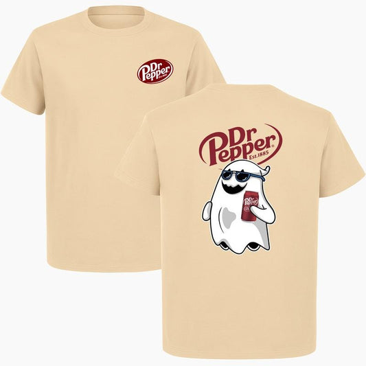 Dr Pepper Est 1885 Halloween Ghost Cute T-Shirt for Men & Women Double-Sided Design Casual Top Streetwear Halloween Spirit