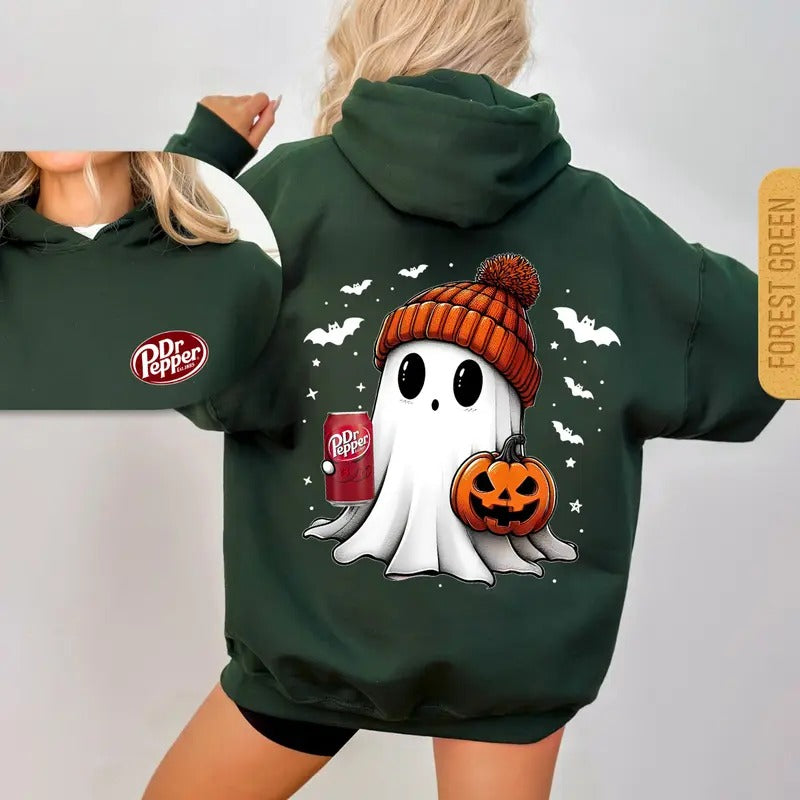 Dr Pepper Ghost Cute Halloween 2 Sided T-Shirt Sweatshirt Hoodie, Dr Pepper Halloween Shirt, Halloween Cute Ghost Trendy...