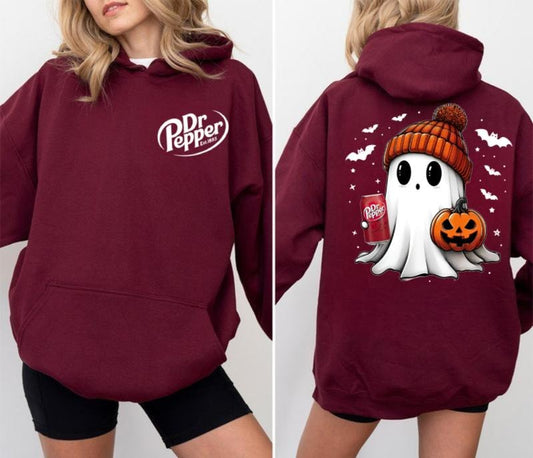 Dr Pepper Ghost Cute Halloween 2 sided Hoodie, Pepper Hoodie, Full Color Full Size Comfort Cotton , For Men, For Women