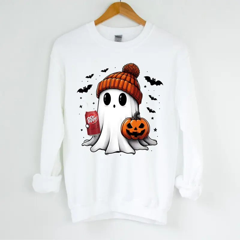 Dr Pepper Ghost Cute Halloween Sweatshirt - Unisex Crewneck Sweatshirt for Men and Women - Pullover, Womenswear Fabric Hoodie
