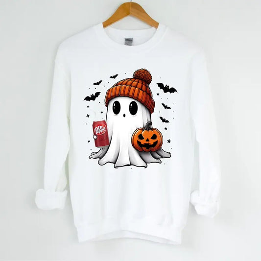 Dr Pepper Ghost Cute Halloween Sweatshirt - Unisex Crewneck Sweatshirt for Men and Women - Pullover, Womenswear Fabric Hoodie