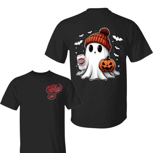 Dr Pepper Ghost Cute Pumpkin Halloween Shirt , Dr Pepper Tshirt, Halloween Shirt, Unisex Classic Cotton Tee with 2 Sided Graphic Print in All Sizes, For Women, For Men