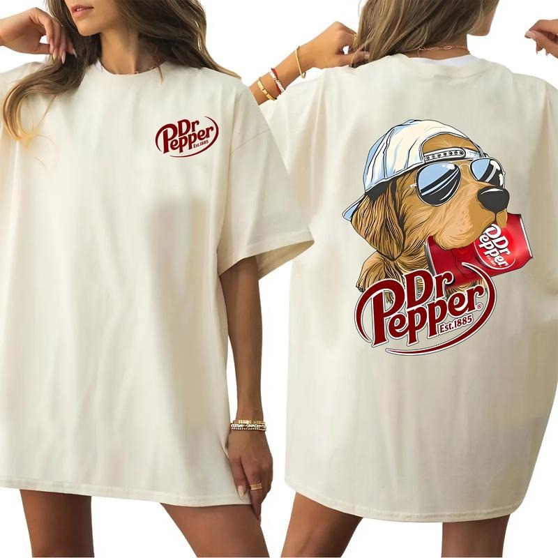 Dr Pepper Golden Dog 2-sided T-Shirt, Vintage Soda Graphic Tee, Funny Retro Dog Lover Sweater for Men & Women