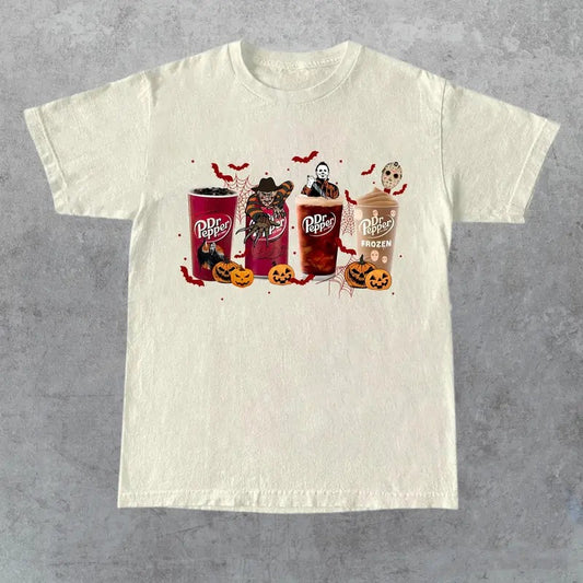 Dr Pepper Horror Shirt, Horror Movie Characters Shirt, Halloween Crewneck, Spooky Season, Halloween 2024 T-shirt