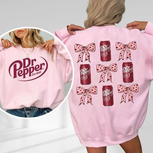 Dr Pepper Pink Coquette Bow Sweatshirt, Dr Pepper Shirt, Full Sizes, Full Color, Unisex Shirt for Men & Women, Cotton, Round Neck Tee, Womenswear
