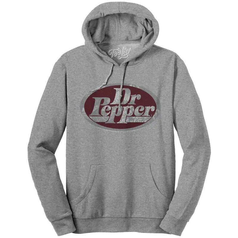 Dr Pepper Silver Logo Pullover Hooded Sweatshirt - Gray