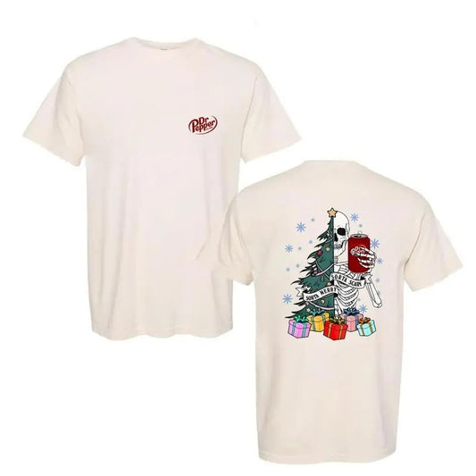 Dr Pepper Skeleton Christmas Trees and Gifts T-shirt 2 sides, Multiple Fashion Choices, Available Colors & Sizes S to 4XL