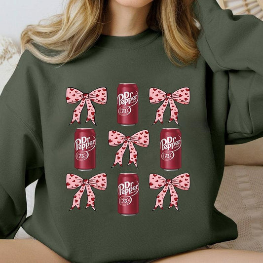 Dr Pepper Sweatshirt Coquette Bow Shirt, Trendy Shirt for Girls,Gift for Daughter Coquette Ribbon Dr Pepper Meme