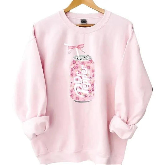 Dr Pepper Sweatshirt, Dr Pepper Gift, Dr Pepper Bow Crewneck, Dr Pepper Pink Bow Shirt, Cute Baby Pink Bow Tee, Trendy Soda Can With Roses Menswear Hoodie Sweaters Tops