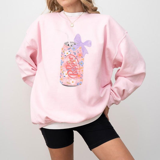 Dr Pepper Sweatshirt, Dr Pepper Gift, Floral Dr Pepper Sweatshirt, Dr Pepper Bow Crewneck, Dr Pepper Pink Bow Shirt, Cute Baby Pink Bow Tee, Trendy Soda Can With Roses