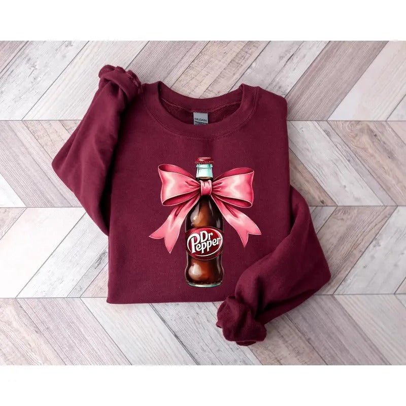 Dr Pepperrr Pink Bow Coquette Sweatshirt, Cute Pink Soda Drink Shirt, Dr.Pepper T-Shirt, Aesthetic Girly Tee, Dr Pepper...