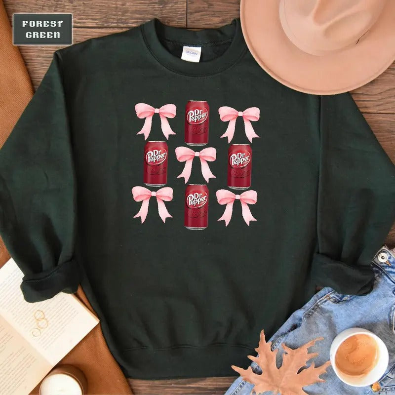 Dr Pepperrr Sweatshirt, Dr. Pepperrr Sweater, Soda Crewneck, DR.Pepper Bow Coquette Sweatshirt, Cute Soda Drink...