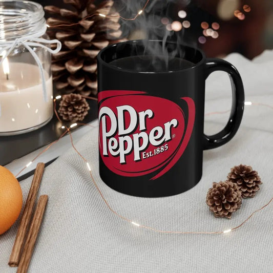 Dr. Pepper Logo Est. 1885 11oz Coffee Tea Black Mug, Gift Ideas