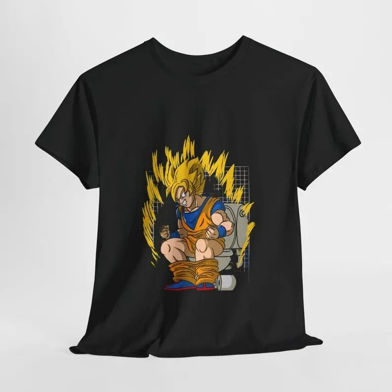 Dragon Ball Z Goku on toilet Unisex Tee, Anime Gift Shirt, Manga Fan Costume Top, Cosplay Apparel, Toilet Design