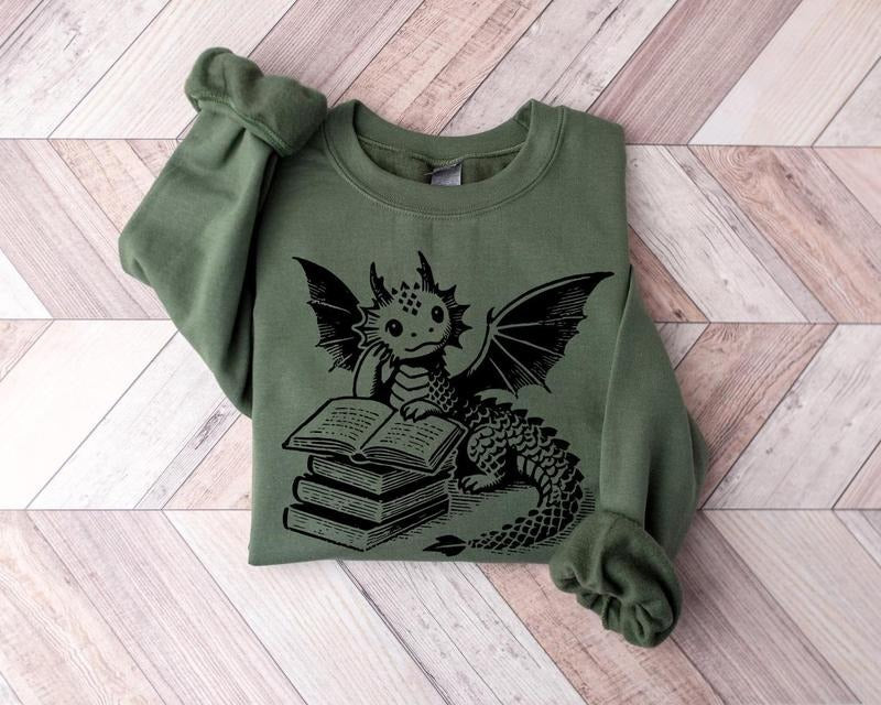 Dragon Book Lover Sweatshirt | Fantasy Reader Pullover | Bookworm Dragon Sweater | Cute Bookish Gift | Librarian Teacher | Bibliophile