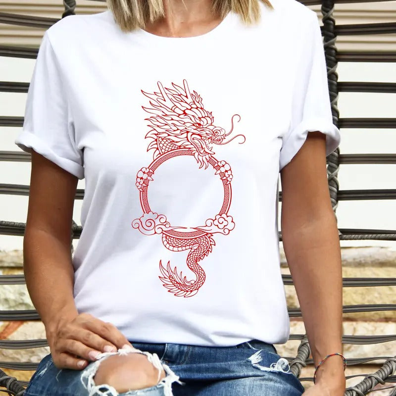 Dragon Mirror T-Shirt, Chinese New Year Shirt, Chinese Celebration Tee, Chinese Dragon Lovers Tee, Lunar Year Dragon Shirt, Red Dragon Gift T-Shirt.
