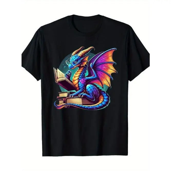 Dragon Reading A Book Bookworm Book Lover T-Shirt, Men's T-shirt Made in USA Hoodie, Sweatshirt | DripVista.com