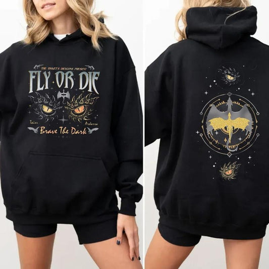 Dragon Rider Sweater,Fly Or Die Fourth Wing Series Two Side Shirt, Onyx Storm Brave The Dark Hoodie, Unisex Sweater Pullover Tee