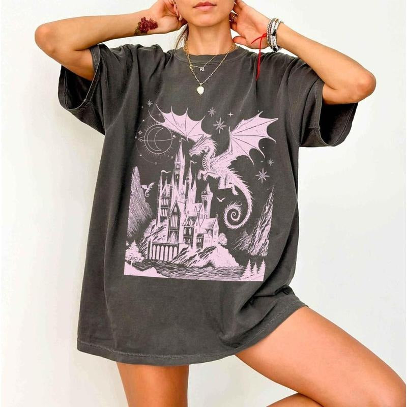 Dragon Shirt, Vintage Dragon Shirt, Dark Medieval Shirt, Artsy Shirt, Gift for Fantasy Reader, Castlecore Dragon Lover...