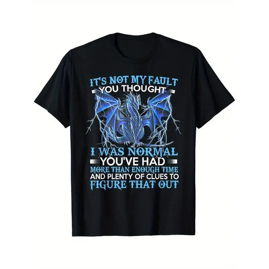 Dragon print men's crew neck fashion short-sleeved sports T-shirt, comfortable and versatile, suitable for summer and spring, sports style comfortable T-shirt, as a gift Made in USA
