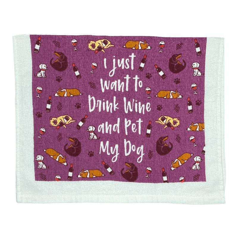 Drink Wine And Pet My Dog Funny Drinking Puppy Lover Tea Towel Funny Dish Towels Soft Adsorbent Tea Towel T-Shirts,...