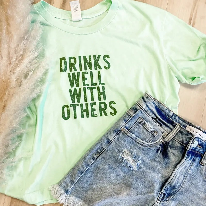 Drinks Well With Others Cropped Graphic Tee