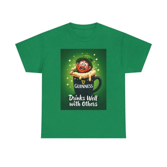 Drinks Well With Others Drunk Leprechaun Crawling Out of Guinness Beer Pint St. Patrick's Day Irish Ireland Funny Shamrocks Drinking T-Shirt