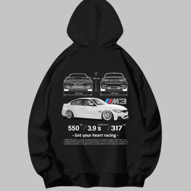 Drive in Style: Car-Themed Hoodie, F80 M3 Black Hoodie, F80 M3 Technical Specs Hoodie, Racing Shirt, Sport Car Shirt Menswear Top Streetwear