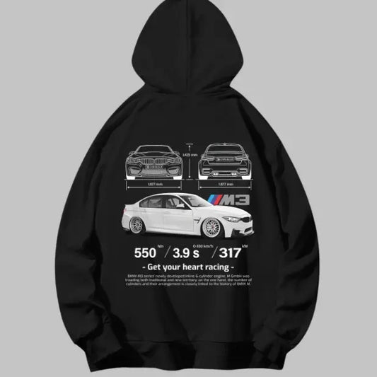 Drive in Style: Car-Themed Hoodie, F80 M3 Black Hoodie, F80 M3 Technical Specs Hoodie, Racing Shirt, Sport Car Shirt Menswear Top Streetwear