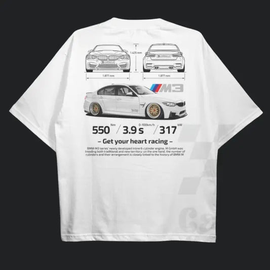 Drive in Style: Car-Themed T-Shirts, F80 M3 BluePrint White T-Shirt, F80 M3  BluePrint Technical Specs T-Shirt, Racing Shirt, Sport Car Shirt Menswear