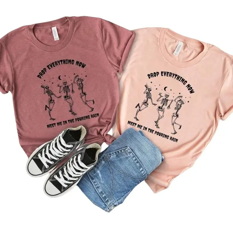 Drop Everything Now Tee, Distressed Skeleton Shirt Hoodie, Sweatshirt | DripVista.com