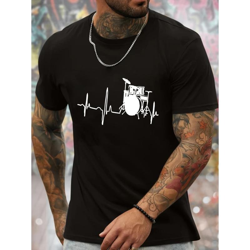 Drummer Graphic Comfy Tee - Stretchy, Breathable, FOG, Trendy Short Sleeve T-shirt for Summer, Casual Daily Style Fashion Clothing, Perfect Gift for Music Lovers Gunpla brand Drumming Enthusiasts