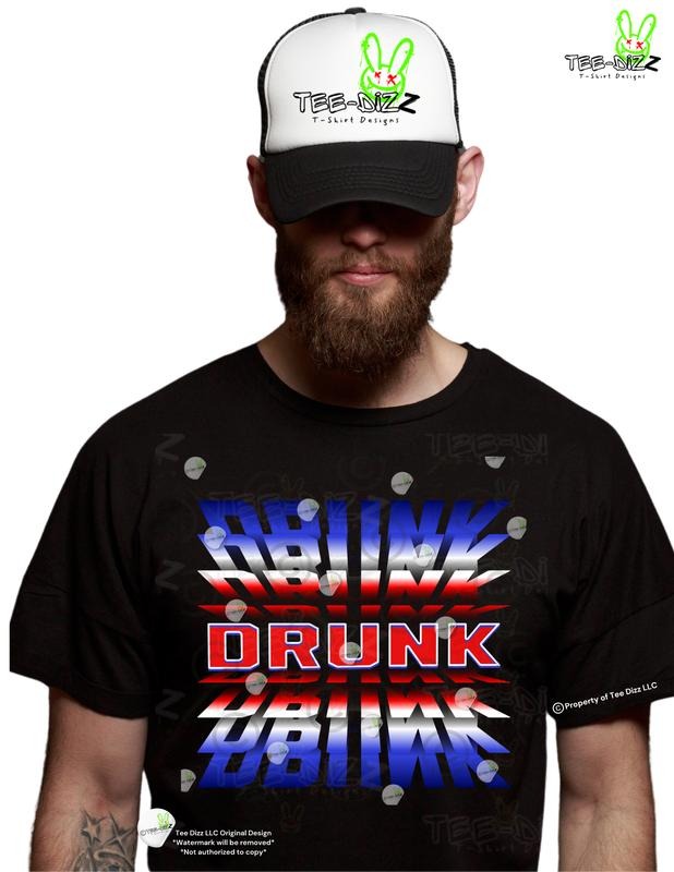 Drunk: Red White and Blue - 4th of July Men's Graphic T-shirt Casual Regular Short Sleeve Patriotic Style for Men - Menswear