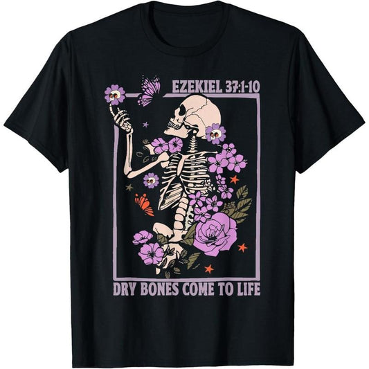 Dry Bone Come To Life Skeleton Floral T-Shirt made in usa