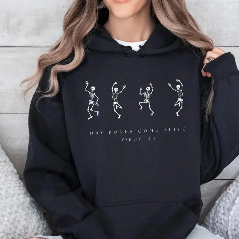 Dry Bones Come Alive Shirt, Christian Sweatshirt, Dancing Skeleton Hoodie, Halloween Shirt, Unisex Sweater Pullover Tee