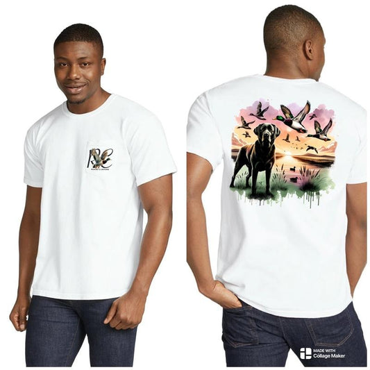 Duck Dog Sunrise Pocket T-Shirt - Unisex Casual Tropical Graphic Tee