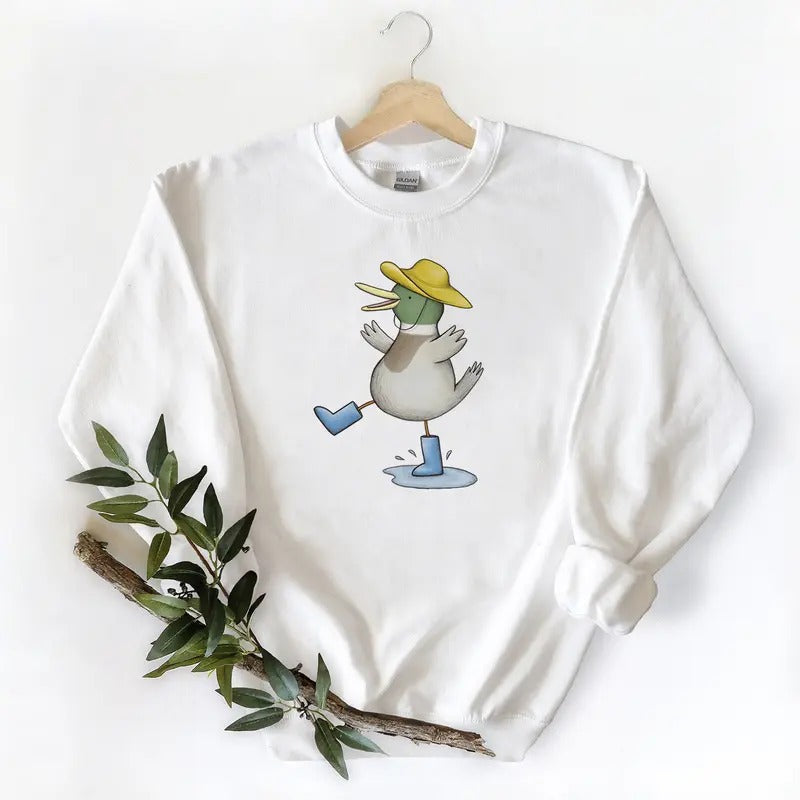 Duck Loves Mallard Duck in the Rain - Long Sleeve Unisex T-shirt Sweatshirt Hoodie | DripVista.com
