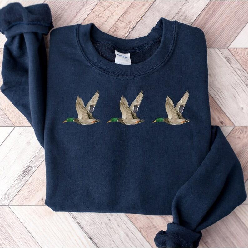 Duck Sweatshirt Unisex, Nature Hiking Shirt, Bird Hunting Gift for Dad, Perfect for Wife & Outdoor Lovers Cotton Menswear