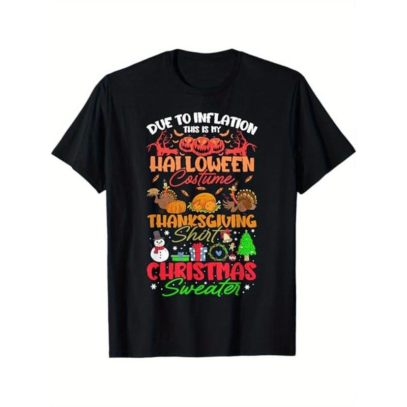 Due To Inflation This Is My Halloween Thanksgiving Christmas T-Shirt, 100% Cotton, Gift for Men Women Dad Mom Friends,...