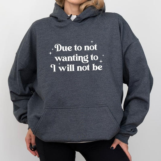 Due To Not Wanting To I Will Not Be Hoodie, Funny Saying Graphic Hoodies, Sarcastic Women Hoodie, Funny Women Clothing