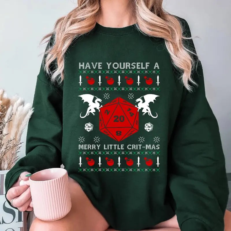 Dungeon Dragons Sweatshirt Dungeon Dragons Dnd Have Yourself A Little Merry Little Crit-Mas Ugly Sweater Shirt, Christmas Xmas Gifts
