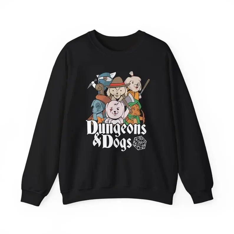 Dungeons and Doggos Funny D&D Parody Sweatshirt | Nerdy Fantasy Game Sweater for Dog Lovers Unique Winter Gift | Cozy Fun...