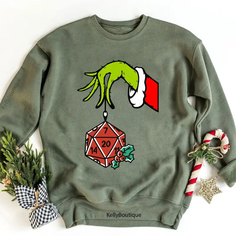 Dungeons and Dragons Christmas The Grin Hand Holding DnD Polyhedral Dice D20 Christmas Season Graphic Printed Unisex...