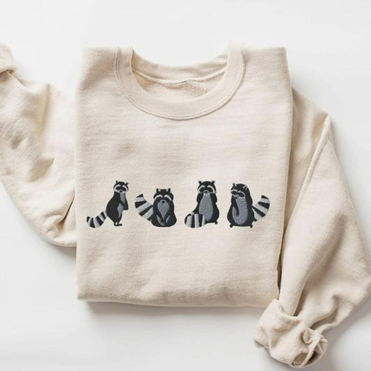 EMBROIDERED Raccoon Sweatshirt, Cute Raccoons Sweater, Raccoon Crewneck, Raccoon Gifts, Racoon Sweat Shirt, Feral But Cute, Racoon Gift