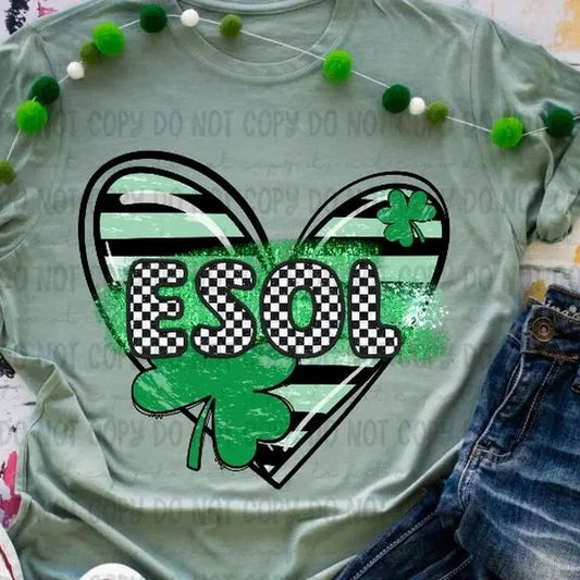 ESOL  Clover Heart DTF Transfers - THIS IS NOT A SHIRT